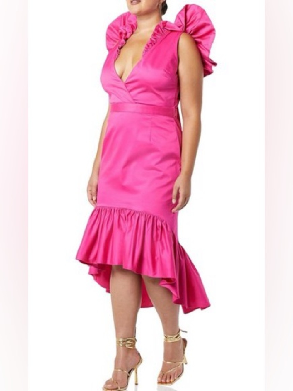 Making the Cut Sienna Winning Look Pink Ruffle Midi Dress Size S NWT